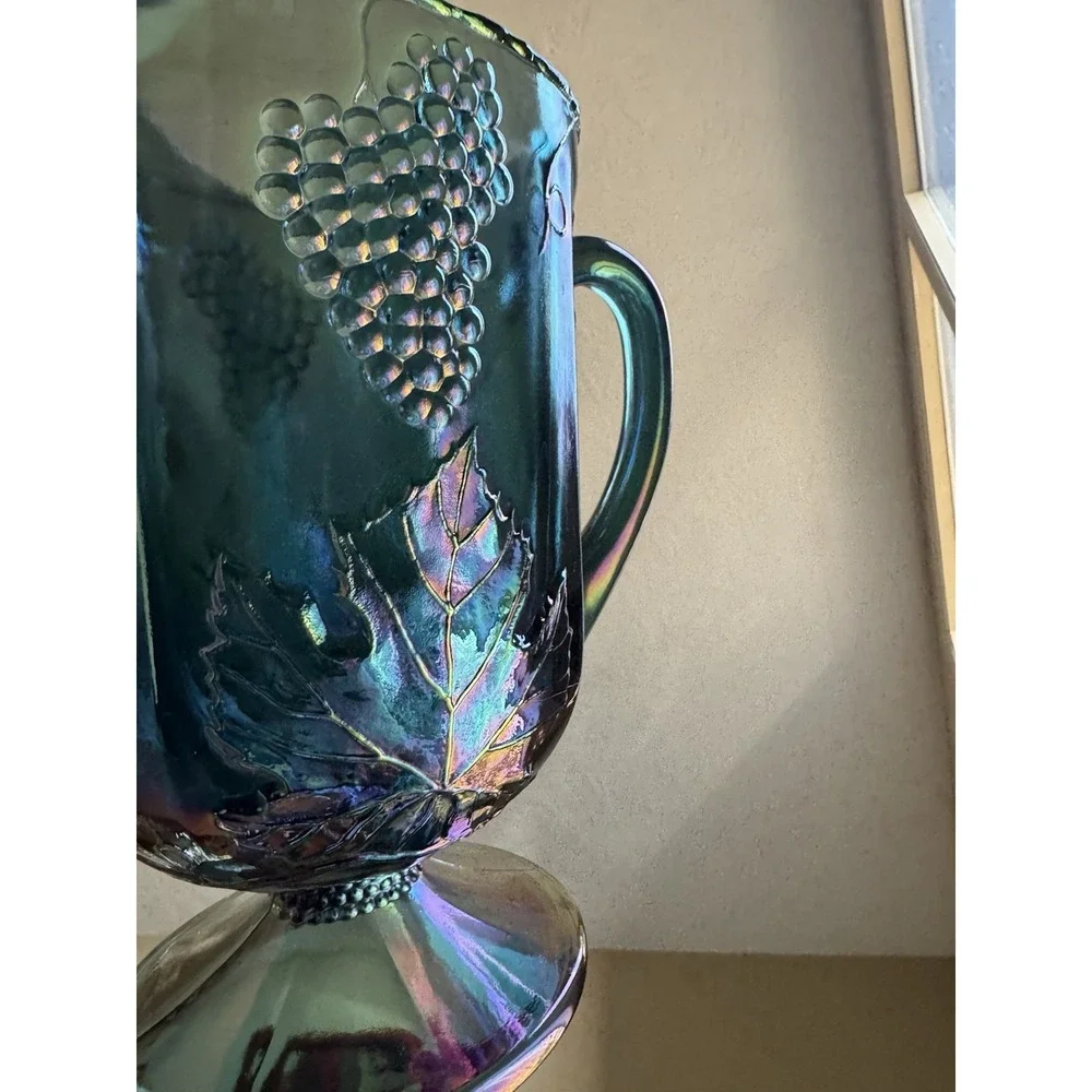 Vintage Indiana Glass Blue Carnival Harvest‎ Grape Water Pitcher Iridescent MCM